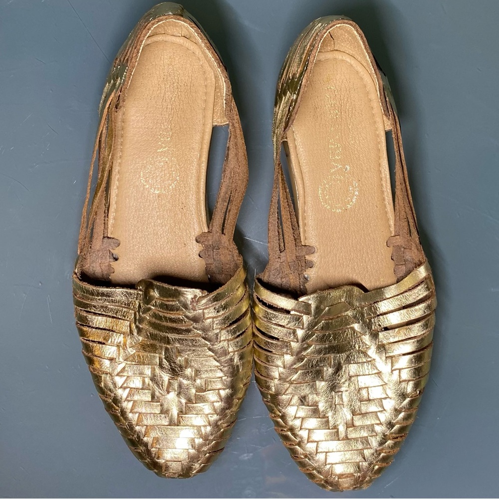 Metallic Gold Woven Flats - Women's Slip-On Huaraches